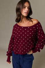 Load image into Gallery viewer, Boatneck Polka Dot Long Sleeve Sweater - Burgundy