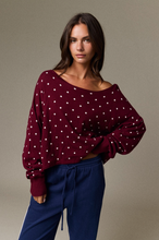 Load image into Gallery viewer, Boatneck Polka Dot Long Sleeve Sweater - Burgundy