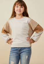 Load image into Gallery viewer, Stripe and Colorblock Sleeve Sweater Brrown - Youth