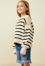 Load image into Gallery viewer, Drop Shoulder Striped Sweater Ivory Black - Youth