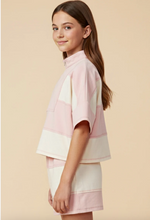 Load image into Gallery viewer, Boxy Half Zip Short Sleeve Sweater Pink - Youth