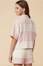 Load image into Gallery viewer, Boxy Half Zip Short Sleeve Sweater Pink - Youth
