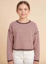 Load image into Gallery viewer, Striped Contrast Long Sleeve Top Pink/Brown - Youth