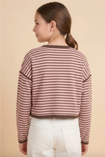 Load image into Gallery viewer, Striped Contrast Long Sleeve Top Pink/Brown - Youth