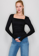 Load image into Gallery viewer, Side Ruched Long Sleeve Top - Black