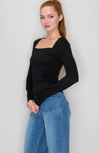 Load image into Gallery viewer, Side Ruched Long Sleeve Top - Black