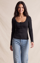 Load image into Gallery viewer, Lace Trim Henley - Black