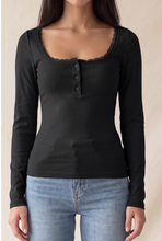 Load image into Gallery viewer, Lace Trim Henley - Black