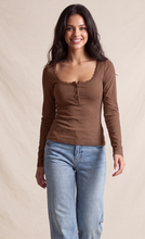 Load image into Gallery viewer, Lace Trim Henley - Brown