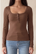 Load image into Gallery viewer, Lace Trim Henley - Brown