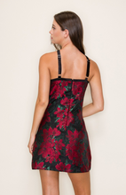 Load image into Gallery viewer, Bow Halter Jacquard Mini Dress - Black/Red