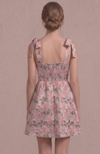 Load image into Gallery viewer, Tie Strap Jacquard Babydoll Mini Dress - Pink/Gold