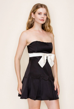 Load image into Gallery viewer, Strapless Satin Scalloped Mini Dress - Black
