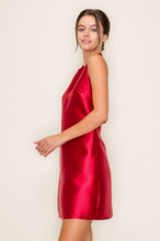 Load image into Gallery viewer, Back Buckle Satin Halter Mini Dress - Red