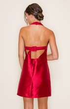 Load image into Gallery viewer, Back Buckle Satin Halter Mini Dress - Red