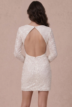 Load image into Gallery viewer, Sequin Open Back Long Sleeve Mini Dress - Ivory
