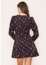 Load image into Gallery viewer, Floral Puff Sleeve Mini Dress - Black/Pink
