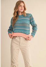 Load image into Gallery viewer, Semi Cropped Fair Isle Sweater - Blue/Pink