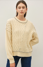 Load image into Gallery viewer, Contrast Stitch Cable Knit Sweater - Natural/Black