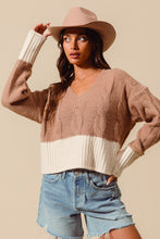 Load image into Gallery viewer, Contrast RIb Hem Cable Knit - Mocha/Ivory

