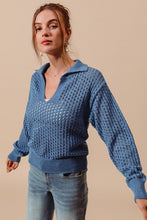 Load image into Gallery viewer, Open Knit Polo Sweater - Denim
