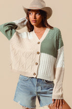 Load image into Gallery viewer, Multi-Pattern Colorblock Cardigan - Oatmeal Sage
