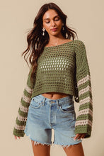 Load image into Gallery viewer, +Open Knit Crop Sweater - Olive/Tan
