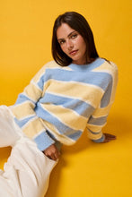 Load image into Gallery viewer, Loose Fuzzy Knit Sweater - Light Yellow/Blue
