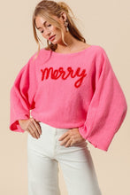 Load image into Gallery viewer, Merry Tinsel Letteirng Sweater - Pink/Red
