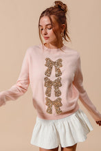 Load image into Gallery viewer, Sequin Bow Embellished Sweater - Blush/Gold
