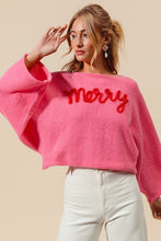 Load image into Gallery viewer, Merry Tinsel Letteirng Sweater - Pink/Red
