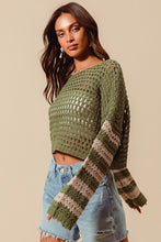 Load image into Gallery viewer, +Open Knit Crop Sweater - Olive/Tan
