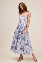 Load image into Gallery viewer, Floral Lined Dress BackBow Ribbon Tie - Bue