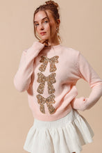 Load image into Gallery viewer, Sequin Bow Embellished Sweater - Blush/Gold
