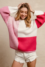 Load image into Gallery viewer, Mixed Pattern Block Sweater - Fuschia Ivory
