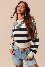 Load image into Gallery viewer, Ezaggerated Hem Fitted Striped Sweater - Black Cream
