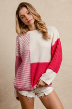 Load image into Gallery viewer, Mixed Pattern Block Sweater - Fuschia Ivory
