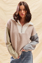Load image into Gallery viewer, Colorblock Zip Up Cozy Sweater - Oat Sage Grey
