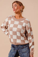 Load image into Gallery viewer, Loose FIt Checkered Knit Sweater - Taupe/Ivory
