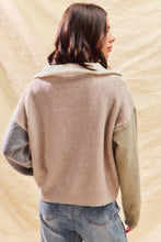 Load image into Gallery viewer, Colorblock Zip Up Cozy Sweater - Oat Sage Grey
