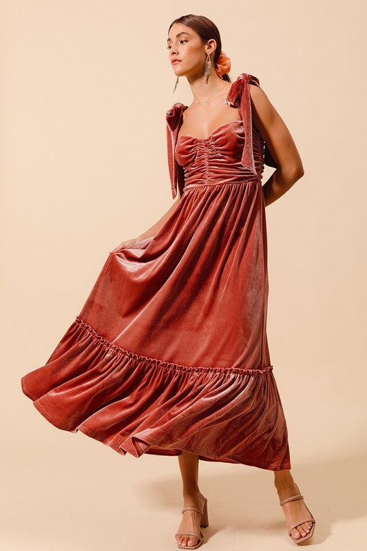 velvet corset maxi dress Velvet Corset Top Tie Strap Maxi Dress