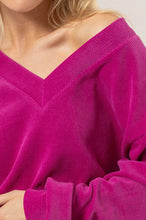 Load image into Gallery viewer, Relaxed Rib Knit V-Neck Sweater - Raspberry Pink
