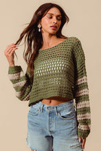 Load image into Gallery viewer, +Open Knit Crop Sweater - Olive/Tan
