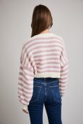 Load image into Gallery viewer, Knitted VNeck Cropped Stripe Sweater - Pink/White
