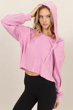Load image into Gallery viewer, Mineral Washed Cropped Waffle Knit Hoodie - Pink
