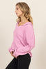 Mineral Washed Cropped Waffle Knit Hoodie - Pink
