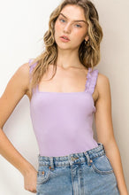 Load image into Gallery viewer, *Ruffle Strap Ribbed Bodysuit - Lilac