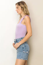 Load image into Gallery viewer, *Ruffle Strap Ribbed Bodysuit - Lilac