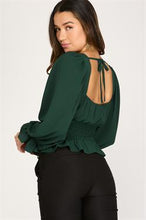 Load image into Gallery viewer, Puff Sleeve Tie Back Top - Green
