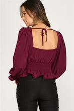 Load image into Gallery viewer, Puff Sleeve Tie Back Top - Wine

